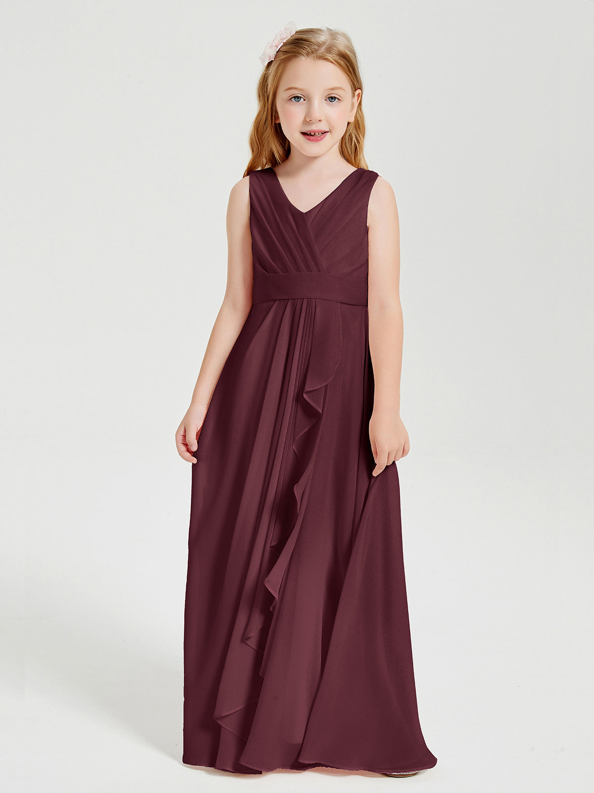 Boho Long Chiffon Bridesmaid Gown Cabernet